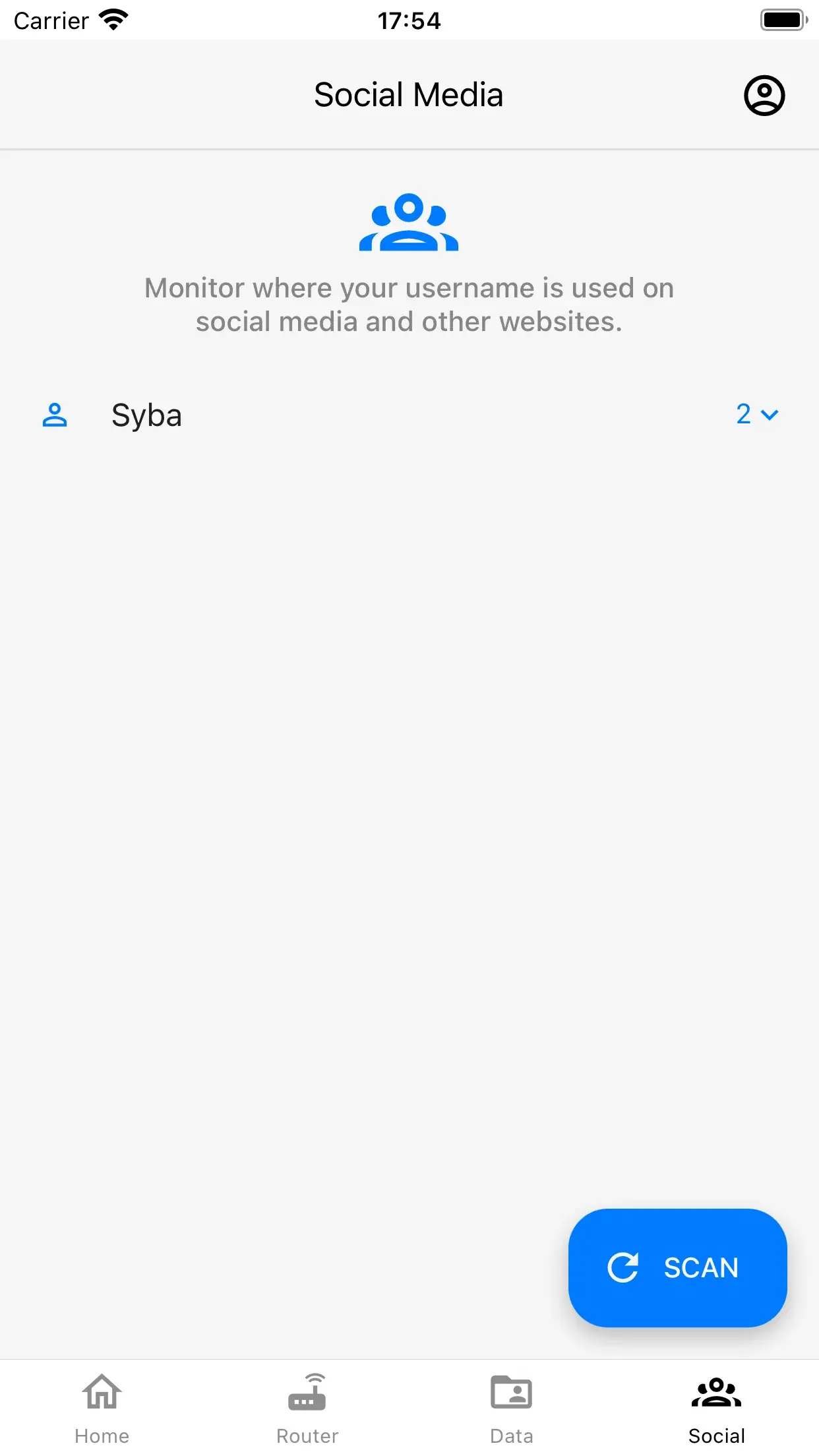 L'app Syba pour iPhone montre où un nom d'utilisateur est utilisé sur les réseaux sociaux.